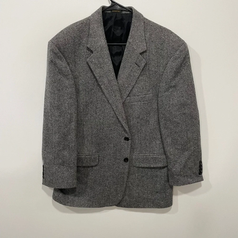 JOHN ASHFORD Mens 42S Herringbone LambsWool‎ Merino Blend Blazer Gray Black